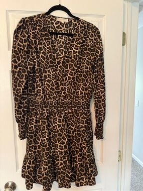 Michael Kors Leopard Print Mini Dress in Black and Brown